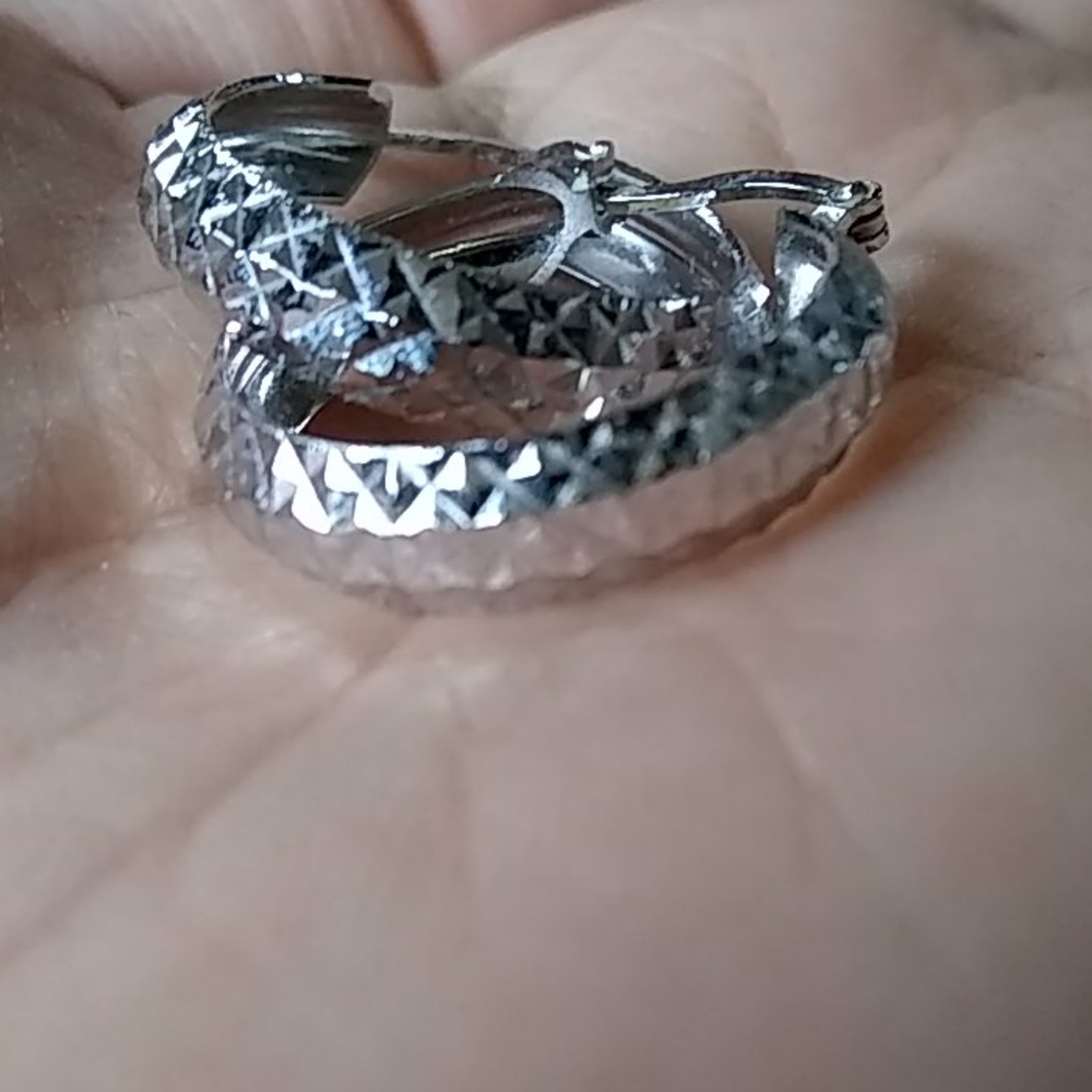 Diamond Cut Solid Silver Loop Earrings - image 2